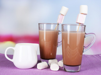 Hot chocolate with marshmallows, on light background