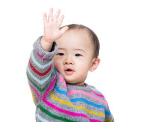Asian baby boy hand up