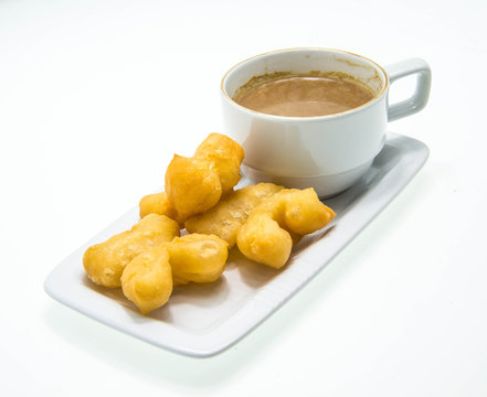 Vintage coffee with deep-fried dough stick are popula drink in A