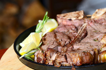 Stake from mutton with a lemon