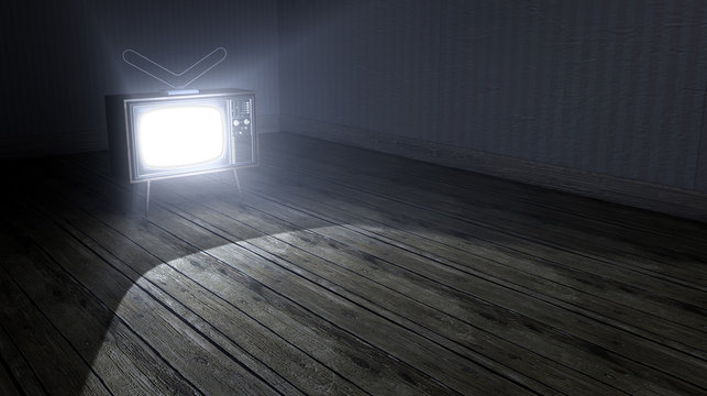 Empty Room With Illuminated Television