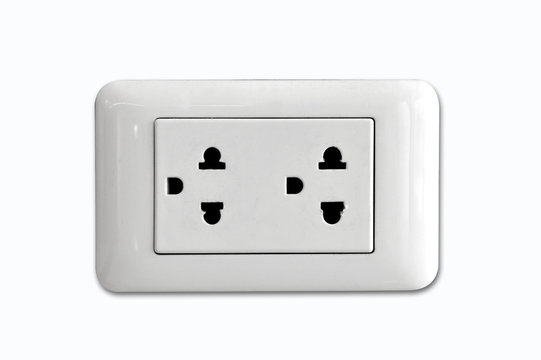 Double electrical power socket and single plug switched on