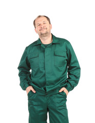 Man in green overalls