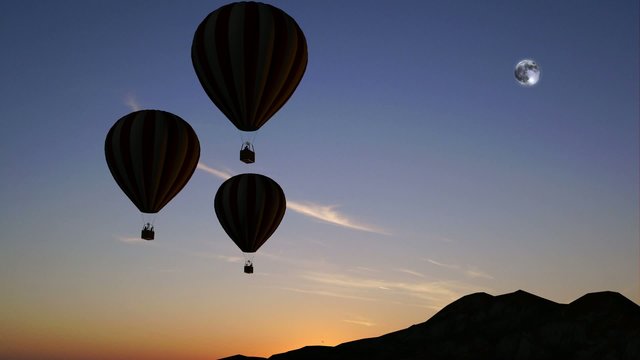 Hot Air Balloons Beautiful Silhouette in the sunset
