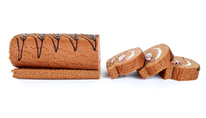 Sweet roll cake isolated on white background