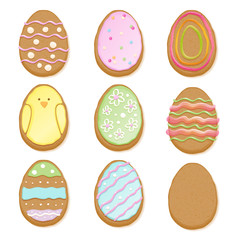 Set of decorated easter cookies of egg form.