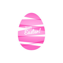 Pink Easter egg, wrapped in ribbons. Color blocks.