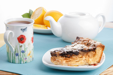 Tea with pie slice