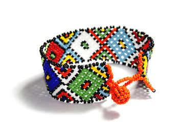 Isolated Single Traditional Bright Beadwork Zulu Bracelet