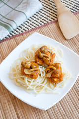Pasta with mushrooms and sauce