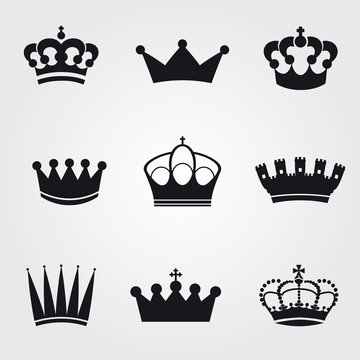 monochrome vintage antique crowns - icons and silhouettes