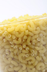 Close up of pasta in a glass bowl
