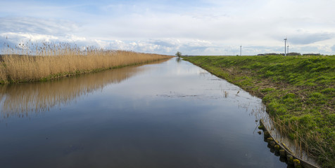 Canal through a rural landscape in spring