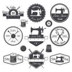 Set of vintage tailor labels, emblems and designed elements. Tai