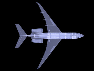 Fototapeta na wymiar Plane with internal equipment. X-ray image