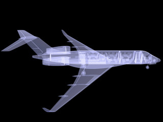 Fototapeta na wymiar Plane with internal equipment. X-ray image