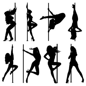 Pole dance women silhouettes