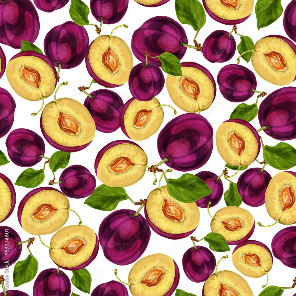 Canvas Prints seamless plum fruit sliced pattern