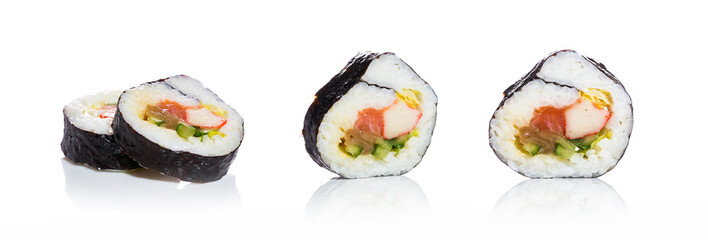 Sushi collection, isolated on white background.