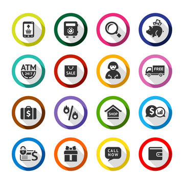 Shopping flat color icons set 04