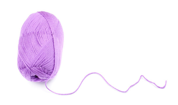 yarn skein of purple color on white background