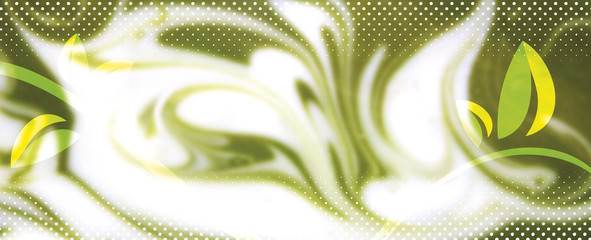 Abstract green background with black wave and japanese symbols