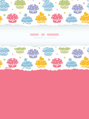 Vector colorful cupcake party vertical torn frame seamless