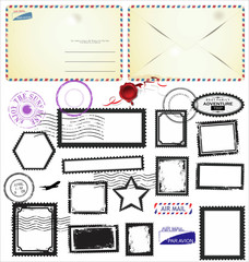 Set of post stamp symbols, vector illustration