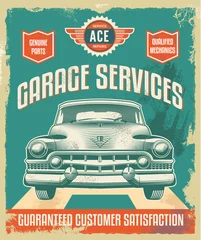 Deurstickers Vintage sign - Advertising poster - Classic car - garage © rtguest