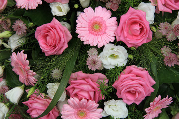 Gerberas and roses, pink bridal flowers