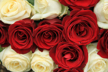 Fototapeta premium Red and white roses in a wedding arrangement