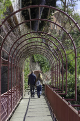 Tourists walking on the Lecco lakeshore color image