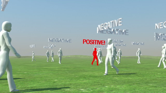 Crowd of people walking with Negative and red leader