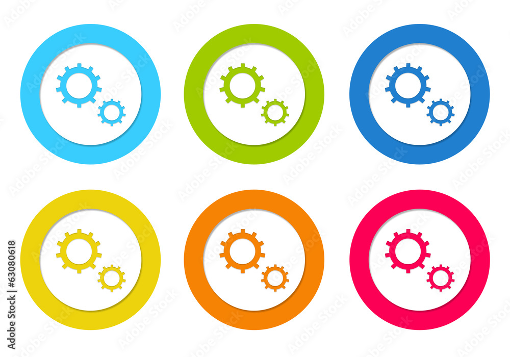 Poster set of rounded icons with gears symbol