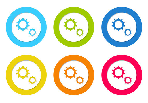 Set of rounded icons with gears symbol