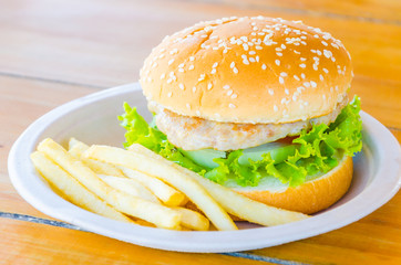 Hamburger and french fries , fast food