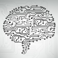 Circuit board computer style brain vector technology background