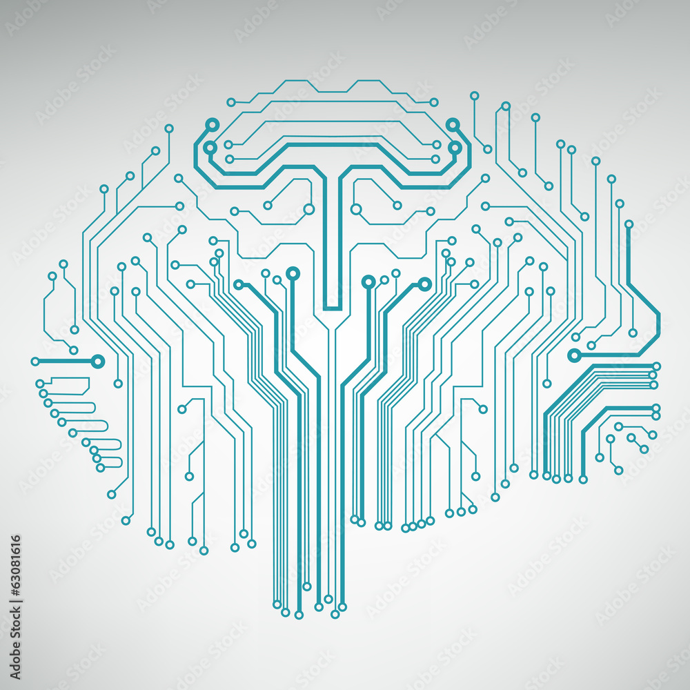 Poster Circuit board computer style brain vector technology background