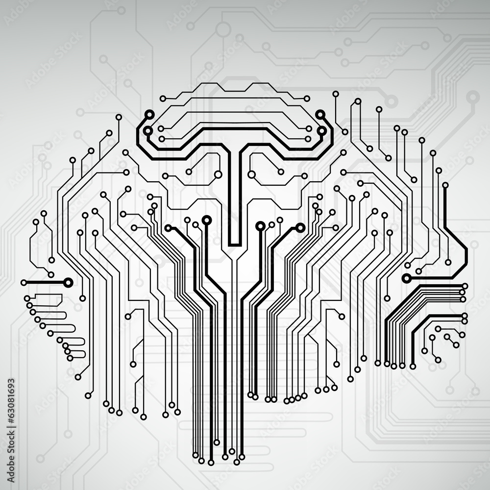 Poster Circuit board computer style brain vector technology background