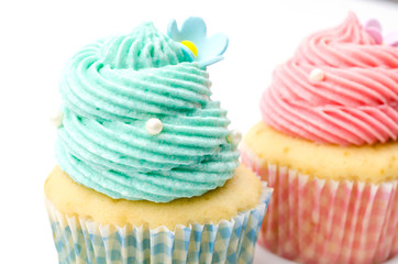 Vanilla cupcakes isolated white background