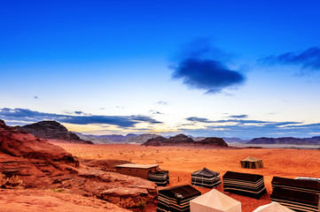 Scenic Jordanian desert in Wadi Rum, Jordan at twilight