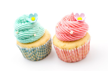 Vanilla cupcakes isolated white background