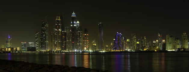 Beautiful Dubai panoramic view at night time, UAE