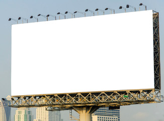 large blank billboard with city view background