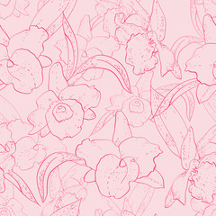 Seamless retro pattern with orchid