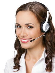Support phone operator in headset, isolated