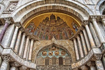 Venice - Outside portal of the basilica of Saint Mark - obrazy, fototapety, plakaty