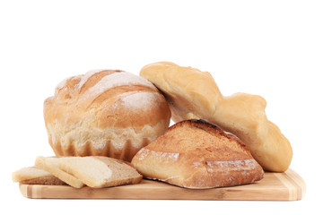 Composition of bread on cutting board.