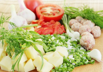 chopped vegetables for borscht