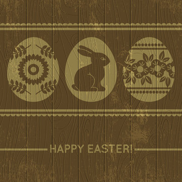 wooden background with easter eggs, vector